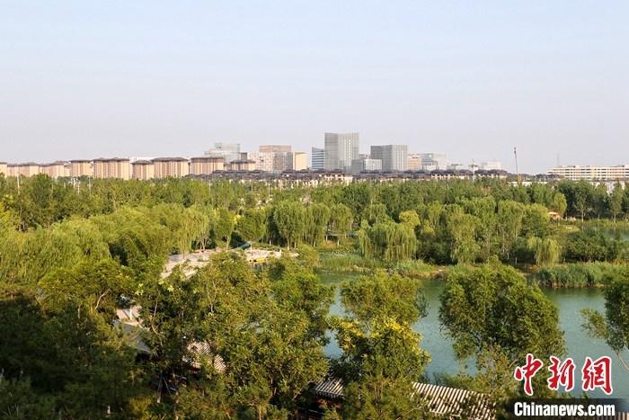 從完成頂層設(shè)計(jì)到如火如荼大規(guī)模建設(shè)，六年來，雄安新區(qū)如春天的竹子一般拔節(jié)生長，這座承載千年大計(jì)的“未來之城”已雄姿初顯。從“一張白紙”開始著墨，如今的雄安新區(qū)已是濃墨重彩的“山水畫”。<a target='_blank' href='/'>中新社</a>記者近日走訪了雄安新區(qū)多地，從“藍(lán)綠金”三色感受這座“未來之城”的巨大變化。圖為7月18日拍攝的河北雄安新區(qū)金湖公園。 <a target='_blank' href='/'>中新社</a>記者 易海菲 攝