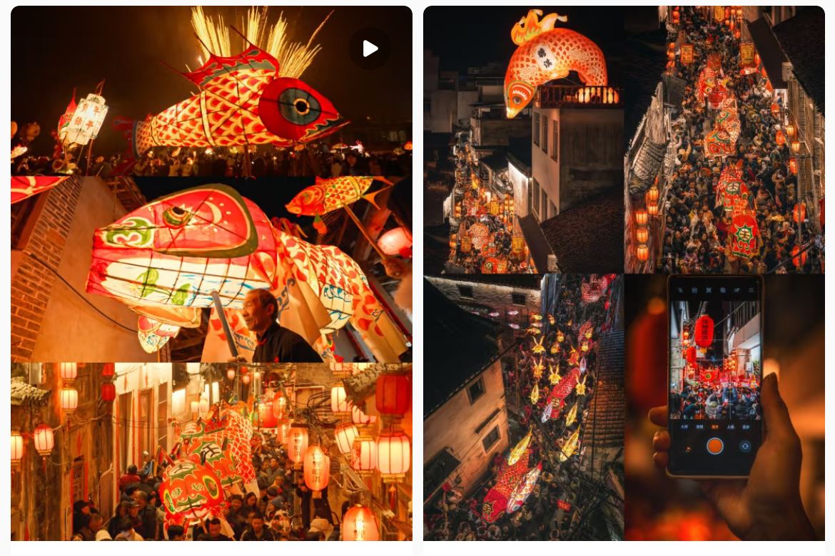 魚燈相關視頻、圖片獲得數(shù)萬點贊。社交媒體截圖